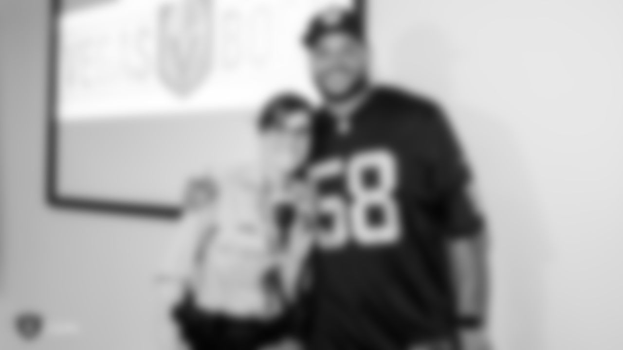 The Raiders, Golden Knights, Las Vegas Metropolitan Police Department and Clark County Fire Department team up to bring the community together in recognition of the one-year anniversary of One October by providing lunch and spending quality time with those those first responders, at Las Vegas Metropolitan Police Department, Tuesday, October 2, 2018, in Las Vegas, Nevada. Representing the Raiders are safety Erik Harris (25), linebacker Kyle Wilber (58), linebacker Marquel Lee (55), and the Raiderettes.