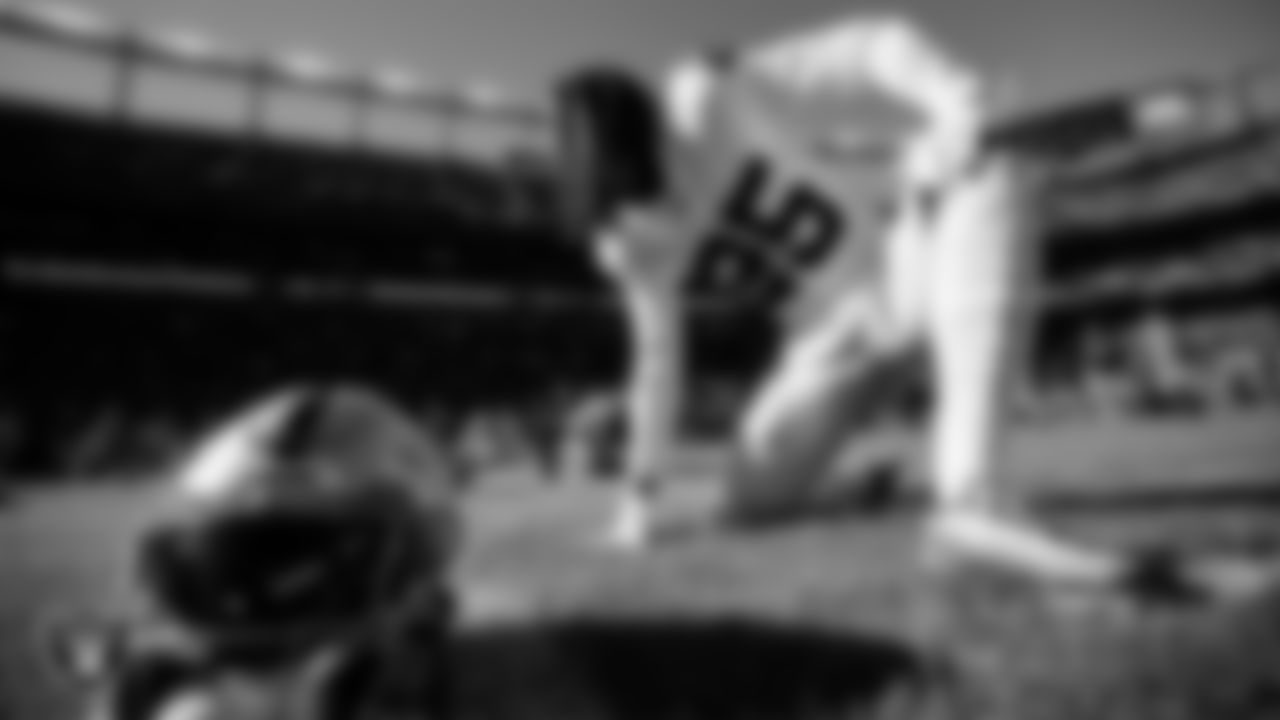 Las Vegas Raiders safety Tre'von Moehrig (25) warming up before the regular season away game against the Denver Broncos at Empower Field at Mile High.