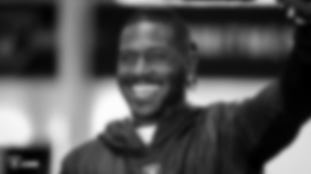 Raiders wide receiver Antonio Brown at a workout during phase one of the offseason program at the Raiders Practice Facility in Alameda, Calif.