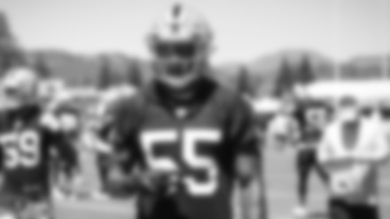 Oakland Raiders linebacker Marquel Lee (55) on the field for practice at 2018 Training Camp at The Oakland Raiders Napa Valley Training Complex, Friday, July 27, 2018, in Napa, California.