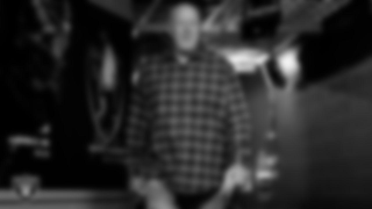 Las Vegas Raiders offensive line coach Tom Cable arrives to the regular season home game against the Los Angeles Chargers.