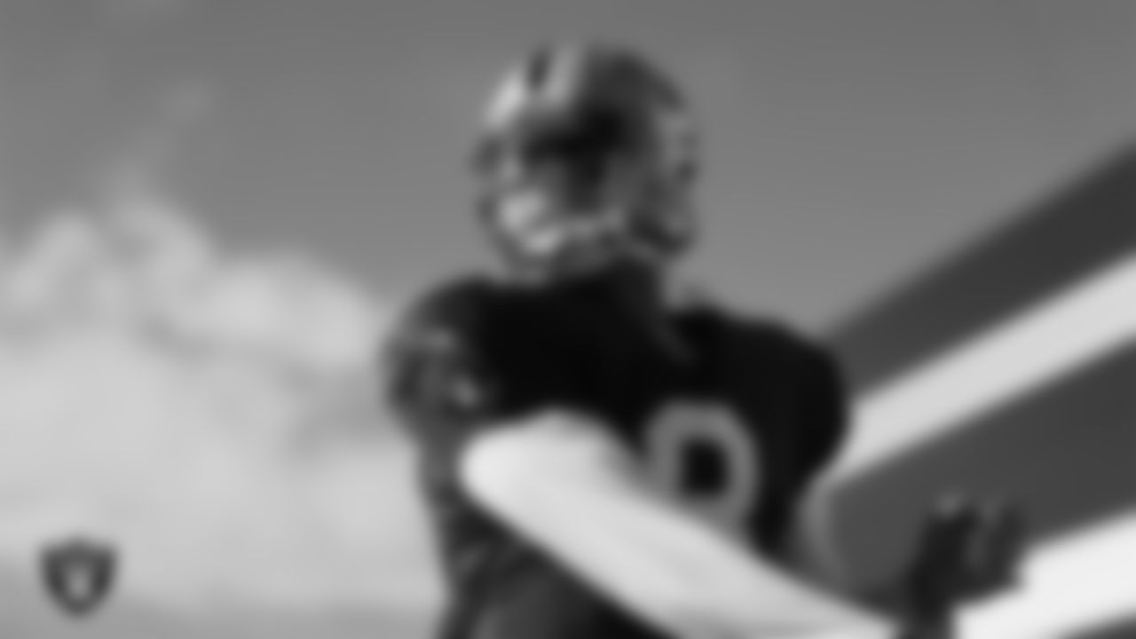 Las Vegas Raiders quarterback Marcus Mariota (8) during practice at Intermountain Healthcare Performance Center.