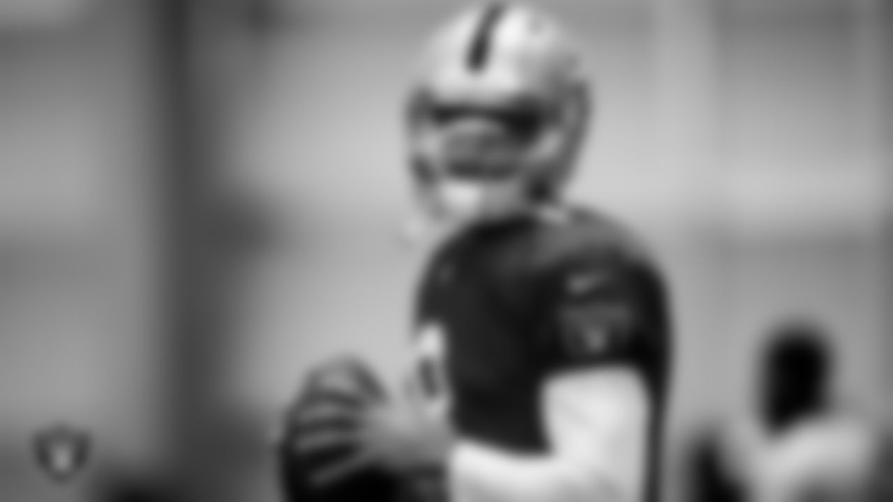 Las Vegas Raiders quarterback Marcus Mariota (8) during practice.
