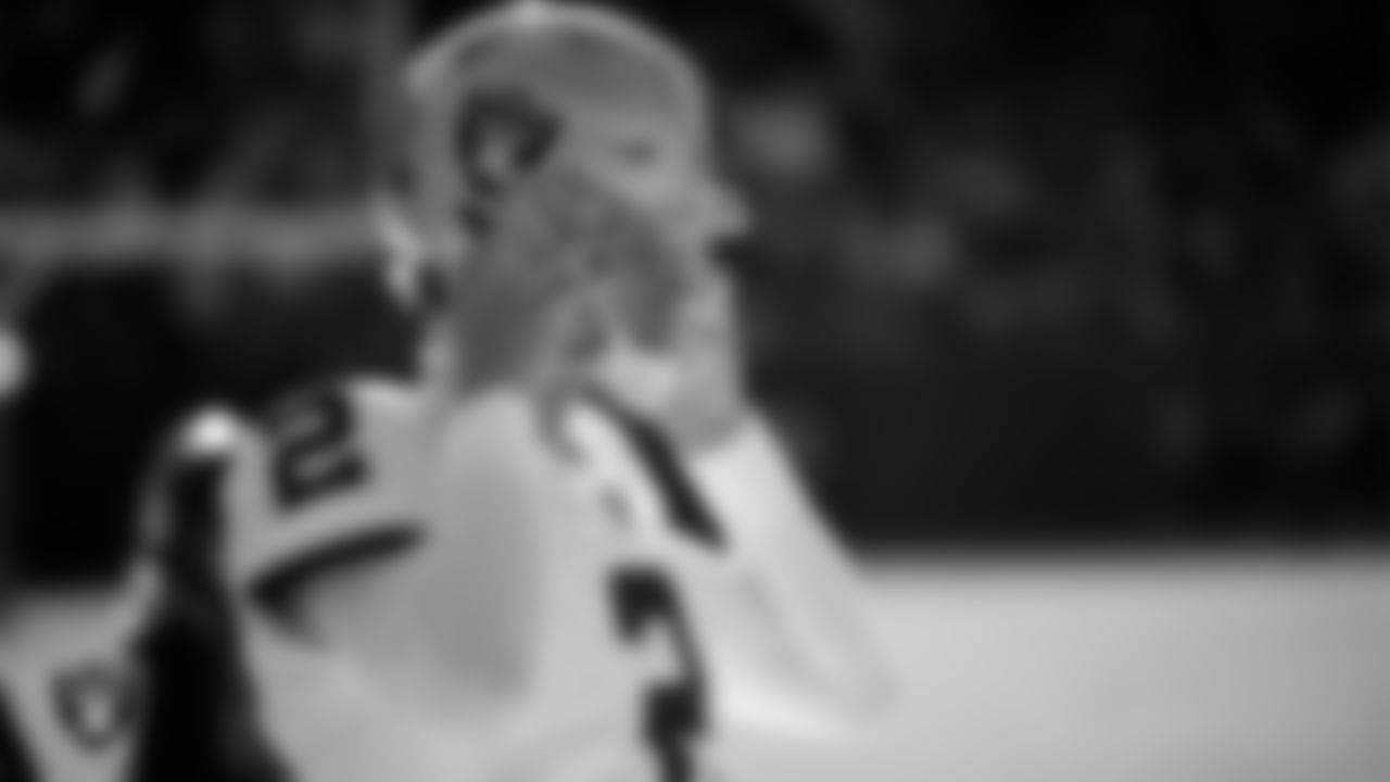 Las Vegas Raiders kicker Daniel Carlson (2) on the sidelines during the regular season away game against the Chicago Bears at Soldier Field.