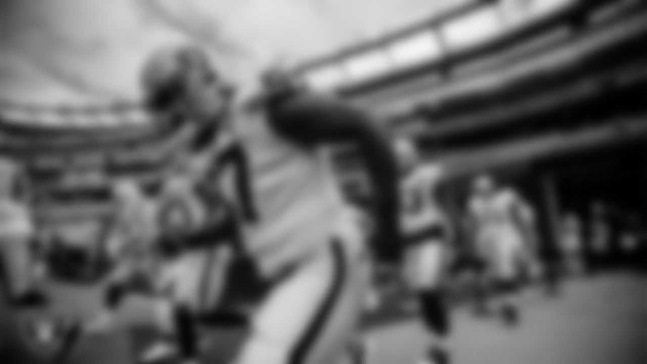 The Las Vegas Raiders are introduced onto the field before their regular season away game against the New England Patriots.