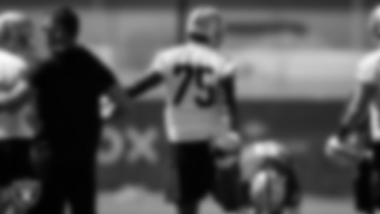 Las Vegas Raiders tackle Brandon Parker (75) at an Organized Team Activity (OTA).
