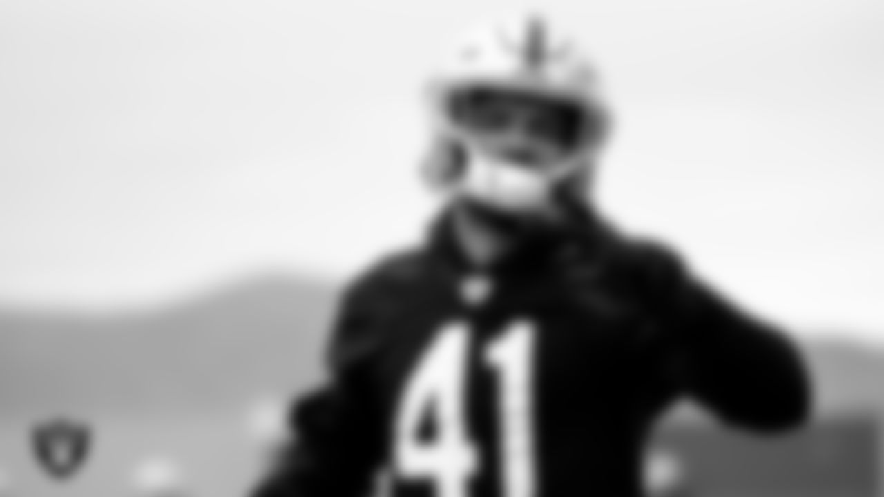 Las Vegas Raiders safety Matthias Farley (41) during practice at Intermountain Healthcare Performance Center.