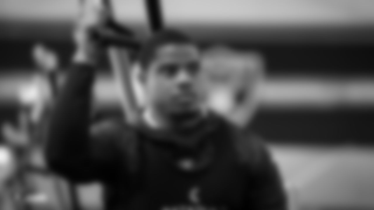 Raiders running back DeAndré Washington at a workout during phase one of the offseason program at the Raiders Practice Facility in Alameda, Calif.