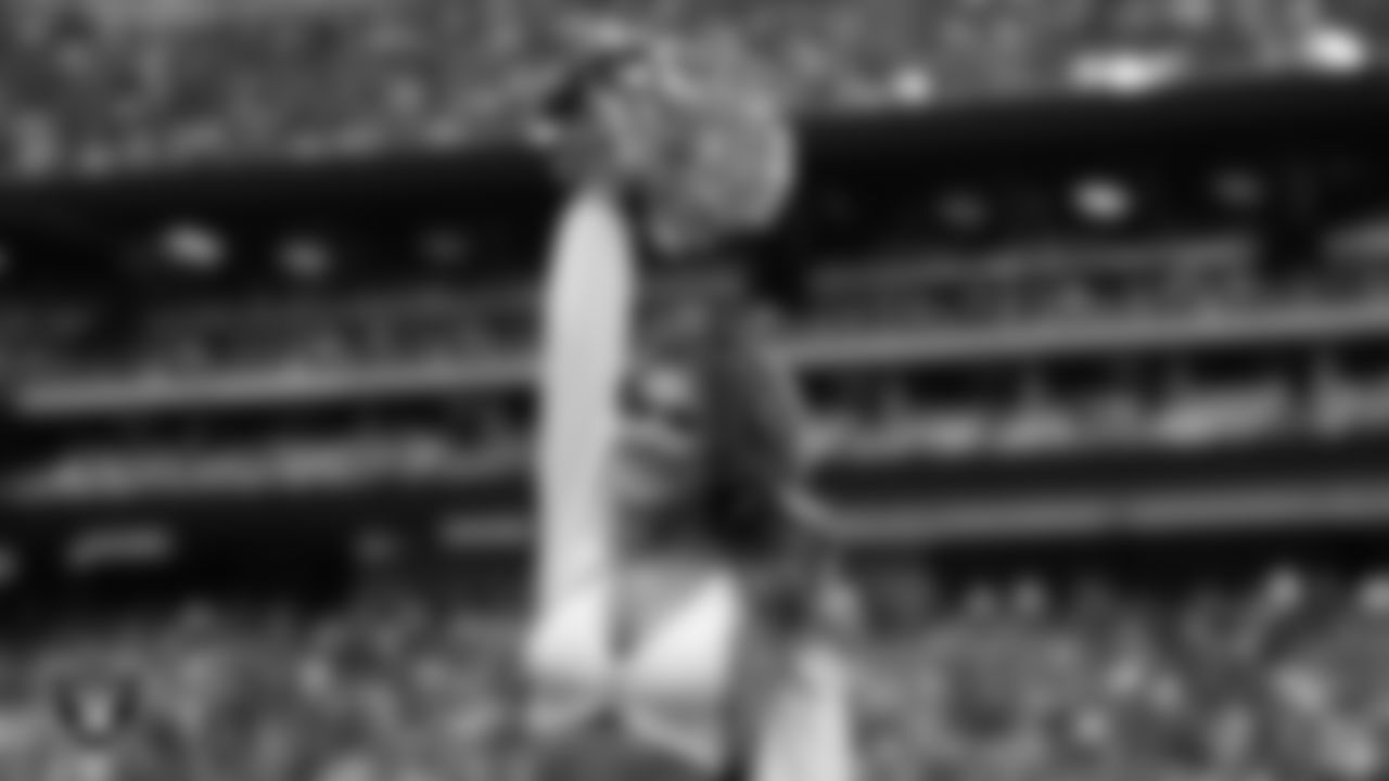 Raiderette Bree on the sidelines during the regular season home game against the Arizona Cardinals at Allegiant Stadium.
