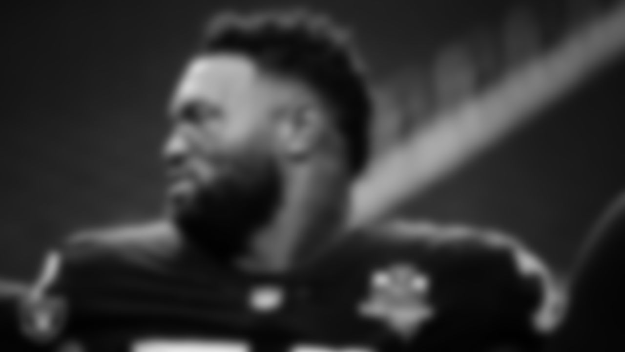 Las Vegas Raiders defensive tackle Maurice Hurst (73) during the national anthem before the regular season home game against the Tampa Bay Buccaneers.