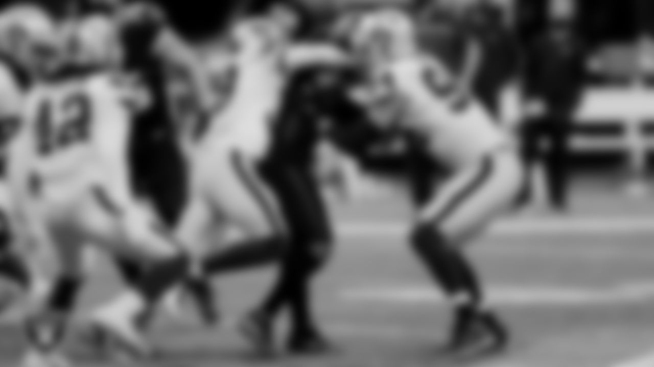 Las Vegas Raiders safety Jeff Heath (38) and defensive end Carl Nassib (94) during the regular season game against the Atlanta Falcons at Mercedes-Benz Stadium.