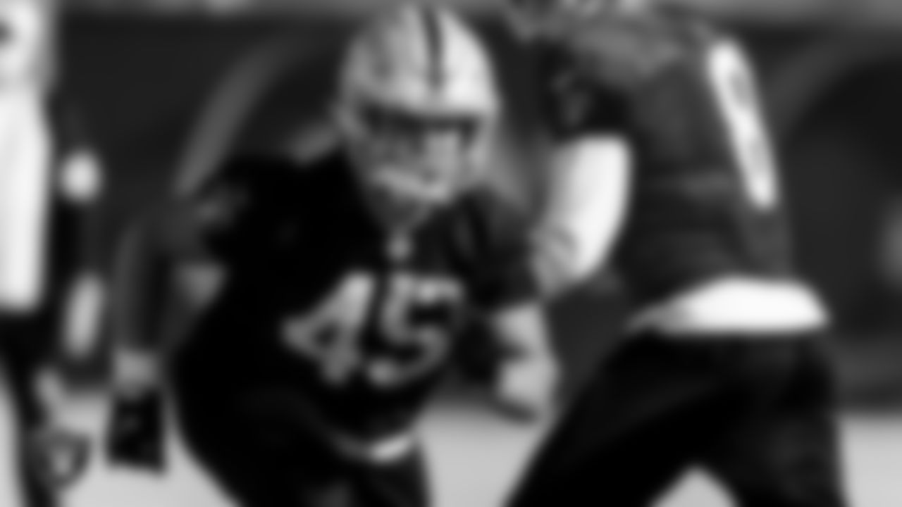 Las Vegas Raiders fullback Alec Ingold (45) during practice at Intermountain Healthcare Performance Center.