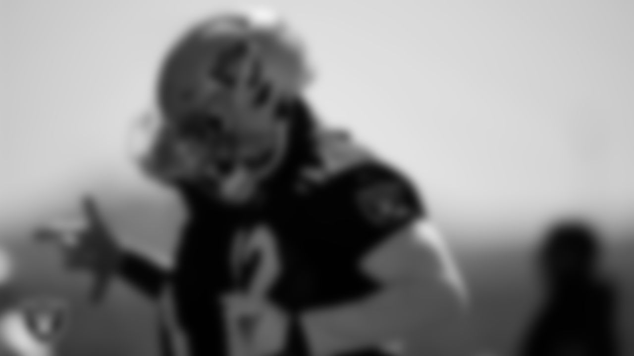 Las Vegas Raiders safety Qwynnterrio Cole safety (42) at an Organized Team Activity (OTA).