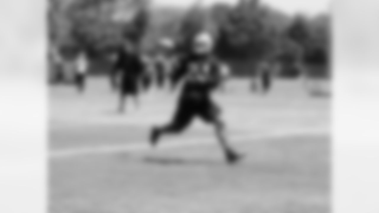 FS Michael Huff looks back to the make the catch.