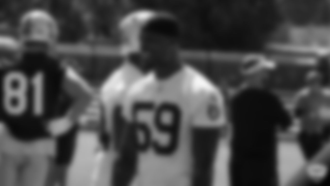 Raiders linebacker Tahir Whitehead (59) on the field for practice at 2019 Training Camp.