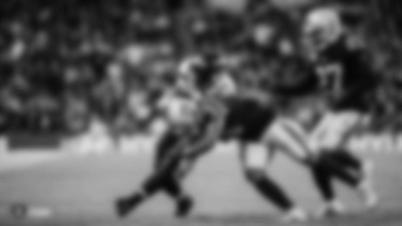 Oakland Raiders safety Marcus Gilchrist (31) makes a play during the Oakland Raiders regular season game against the Seattle Seahawks at Wembley stadium on October 14th, 2018, in London, United Kingdom. The Oakland Raiders lost 27-3.