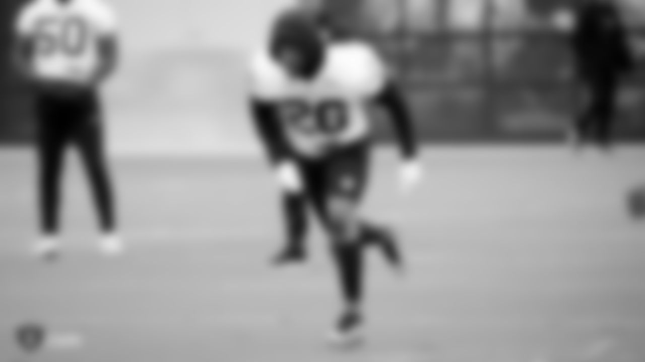 Raiders cornerback Nevin Lawson (26) runs during a walkthrough.