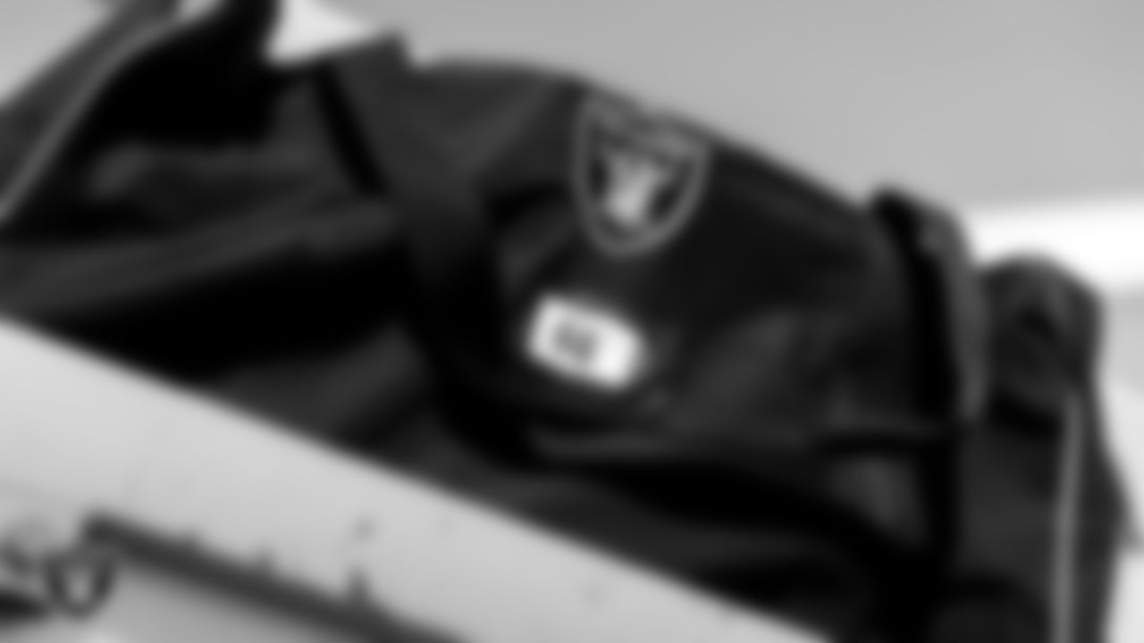Las Vegas Raiders guard Gabe Jackson's (66) duffel bag is loaded on the plane before the team departs for the regular season away game against the New England Patriots.
