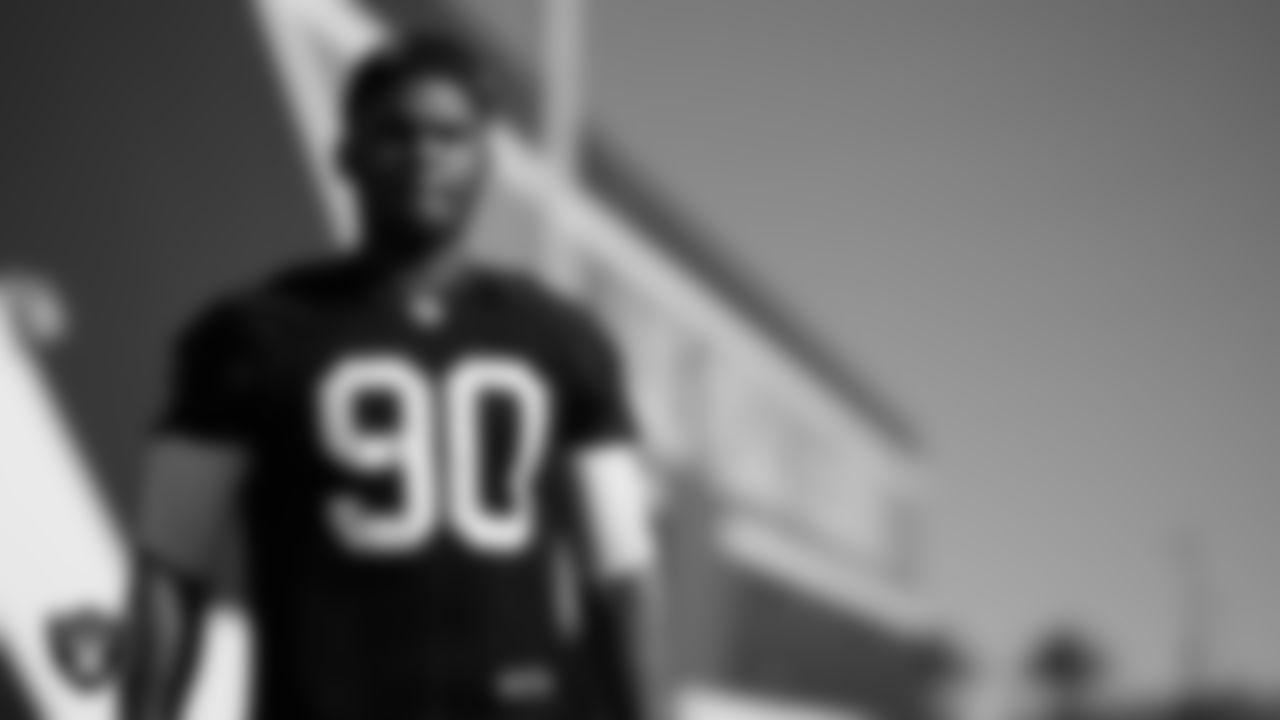 Las Vegas Raiders defensive lineman Jerry Tillery (90) during practice at Intermountain Healthcare Performance Center.