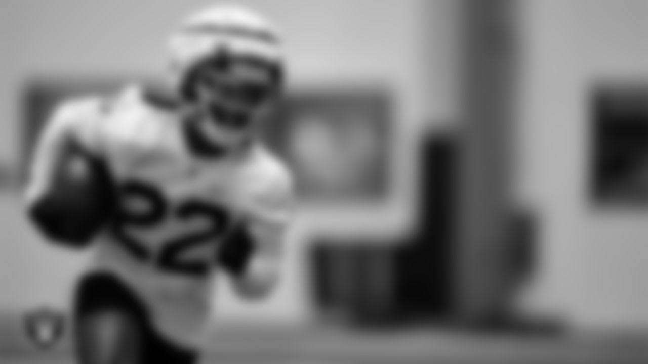Las Vegas Raiders running back Ameer Abdullah (22) on the field for practice at 2023 Training Camp at Intermountain Health Performance Center.