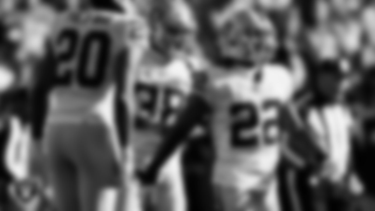 Las Vegas Raiders running back Ameer Abdullah (22) celebrates after returning a kickoff during the regular season away game against the Denver Broncos at Empower Field at Mile High.