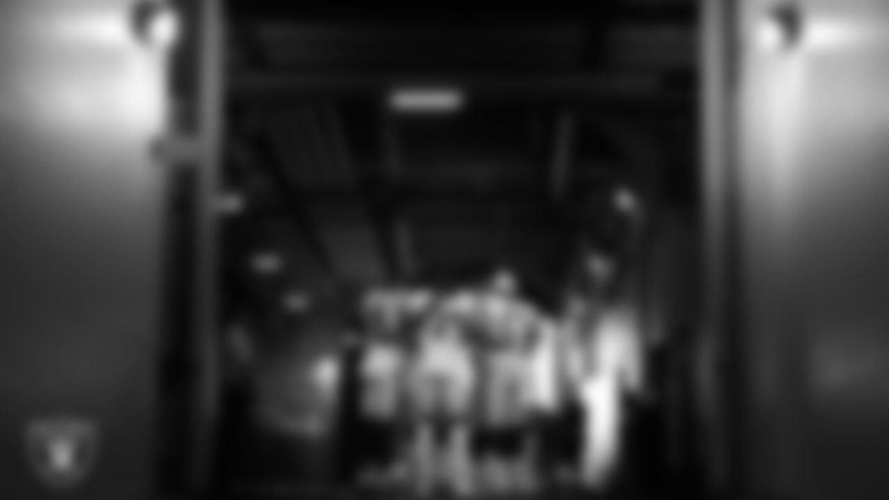The Las Vegas Raiders returners huddle in the tunnel before the regular season away game against the Pittsburgh Steelers.