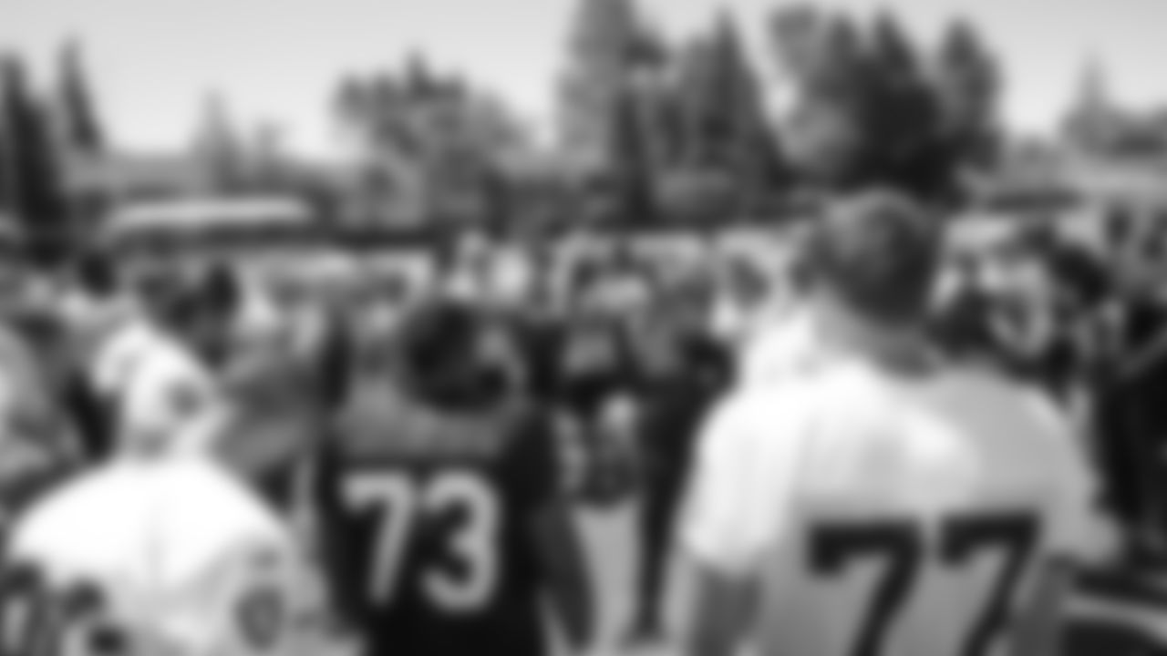 Oakland Raiders players and coaches on the field for practice at 2018 Training Camp at The Oakland Raiders Napa Valley Training Complex, Friday, July 27, 2018, in Napa, California.