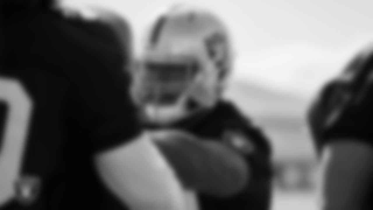 Las Vegas Raiders offensive lineman Jermaine Eluemunor (72) during practice at Intermountain Healthcare Performance Center.