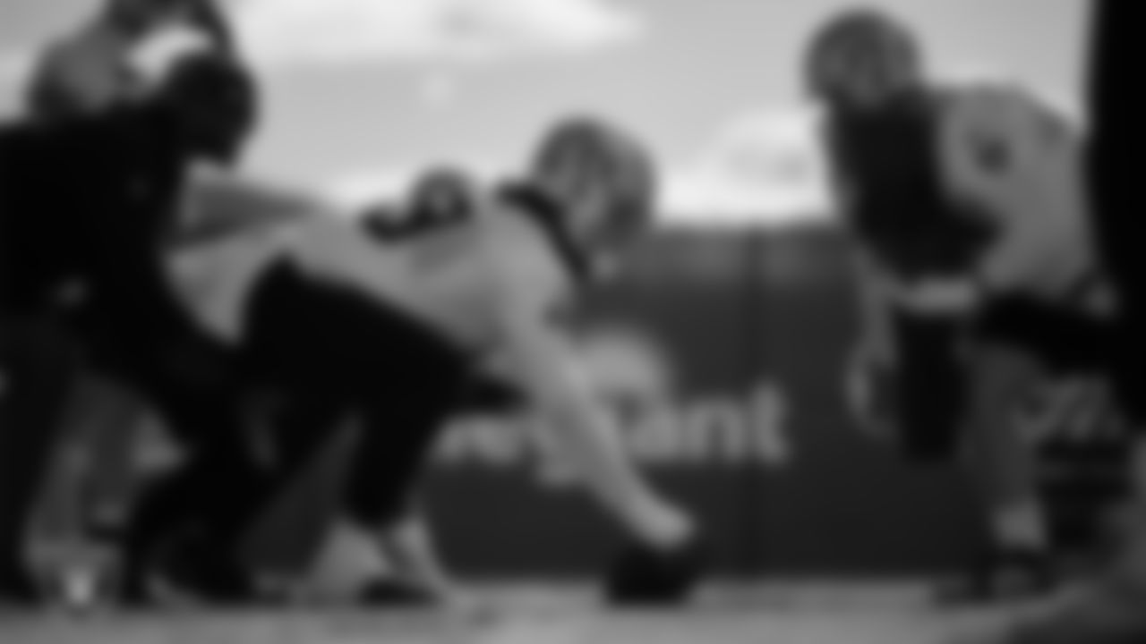 Las Vegas Raiders center Andre James (68) during practice at Intermountain Healthcare Performance Center.