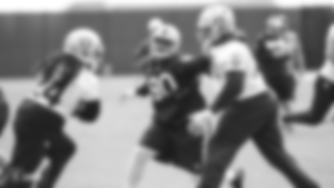 Oakland Raiders defensive tackle Johnathan Hankins (90) on the field for practice at the Oakland Raiders Practice Facility, Friday, September 14, 2018, in Alameda, California.