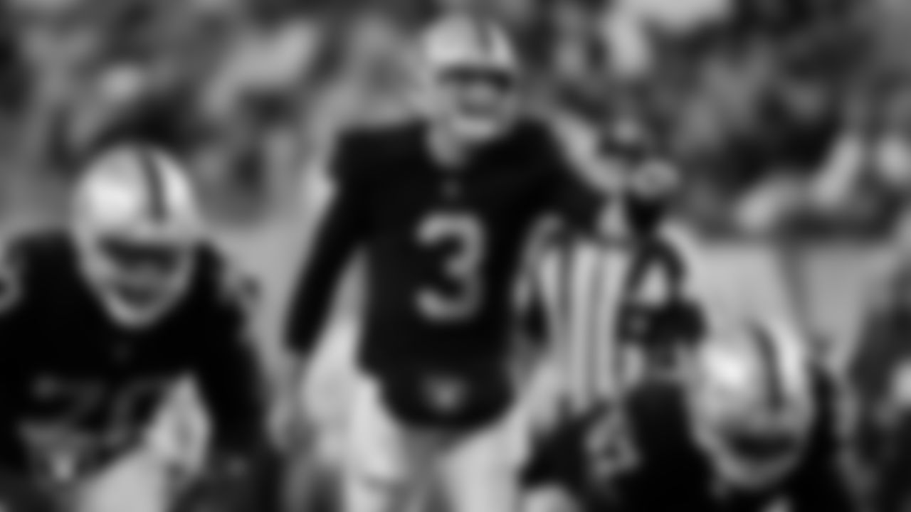 Las Vegas Raiders quarterback Jarrett Stidham (3) during the Hall of Fame Game against the Jacksonville Jaguars at Tom Benson Hall of Fame Stadium.