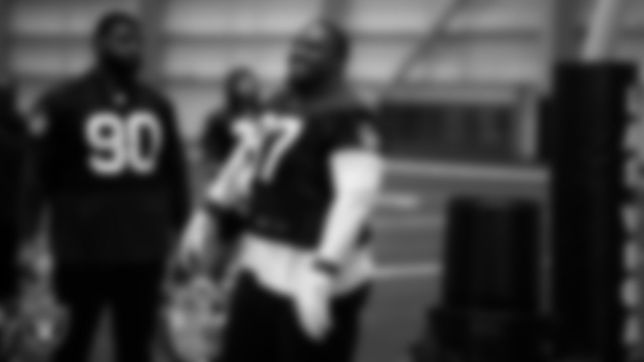 Las Vegas Raiders defensive tackle Andrew Billings (97) during practice at Intermountain Healthcare PerformanceCenter.