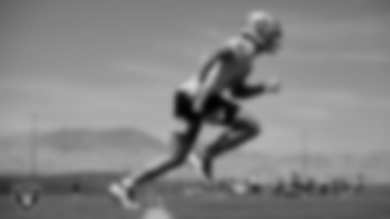 Las Vegas Raiders wide receiver Caleb Scott (10) at an Organized Team Activity (OTA).