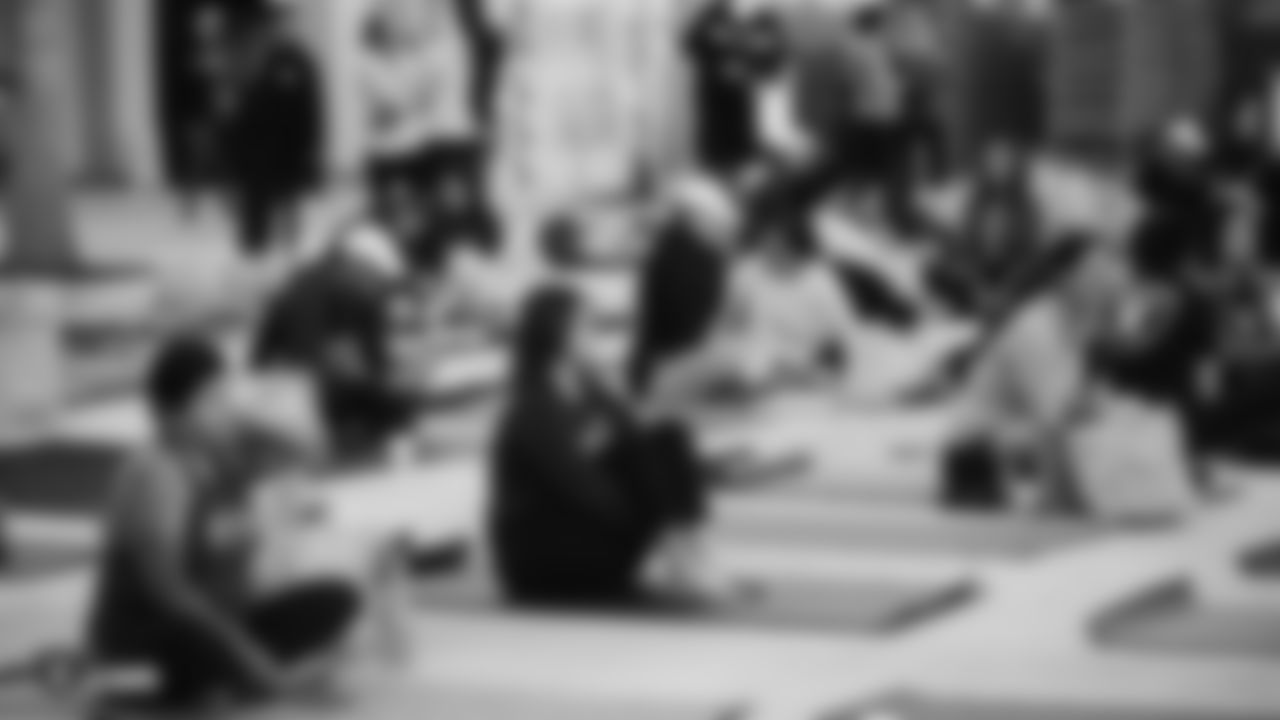 The Las Vegas Raiders Family Association hosted a Yoga class and fundraiser to commemorate the NFL's October Crucial Catch Campaign and to help the American Cancer Society's "Making Strides" campaign fight breast cancer through research and early detection.