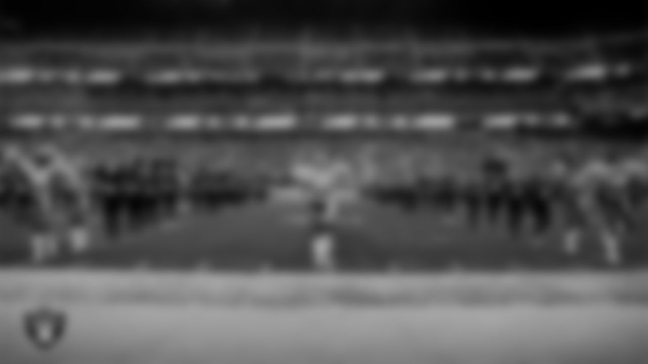 The Raiderettes and Raiderette alumni perform for their 60th anniversary reunion during halftime at the Las Vegas Raiders preseason home game against the Minnesota Vikings at Allegiant Stadium.