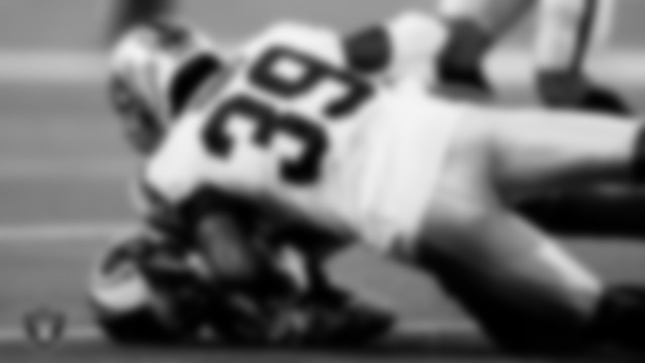 Las Vegas Raiders cornerback Nate Hobbs (39) during the preseason game against the Los Angeles Rams at SoFi Stadium.