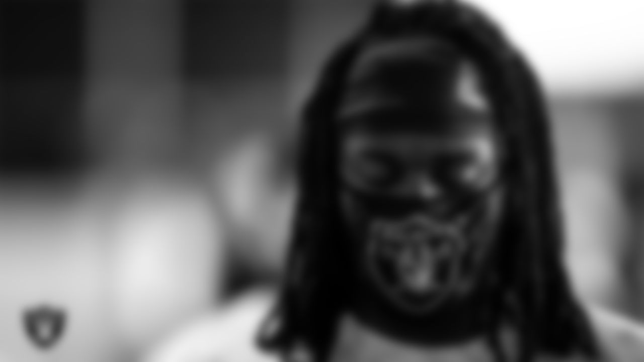 Las Vegas Raiders cornerback Madre Harper (43) in the weight room for a workout at 2020 Training Camp.