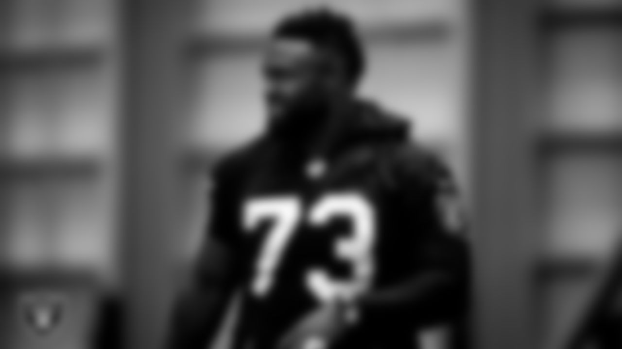 Las Vegas Raiders defensive tackle Maurice Hurst (73) during practice.
