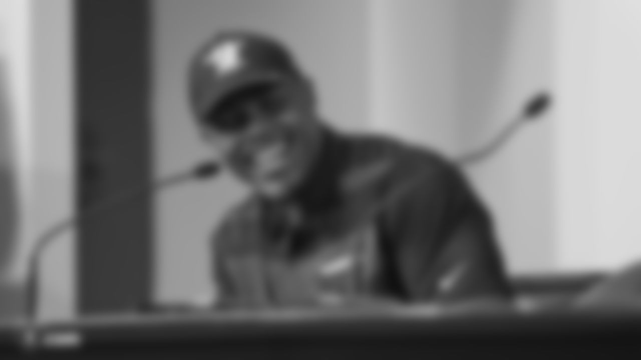 Raiders 1st round draft picks defensive end Clelin Ferrell, running back Josh Jacobs, and safety Johnathan Abram at a press conference following their selection in the 2019 NFL Draft at the Raiders Practice Facility in Alameda, Calif.