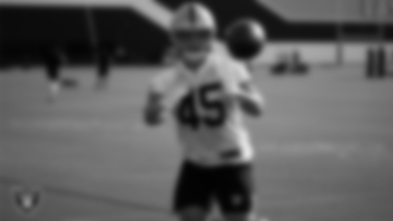 Las Vegas Raiders fullback Alec Ingold (45) on the field for Mandatory Minicamp.