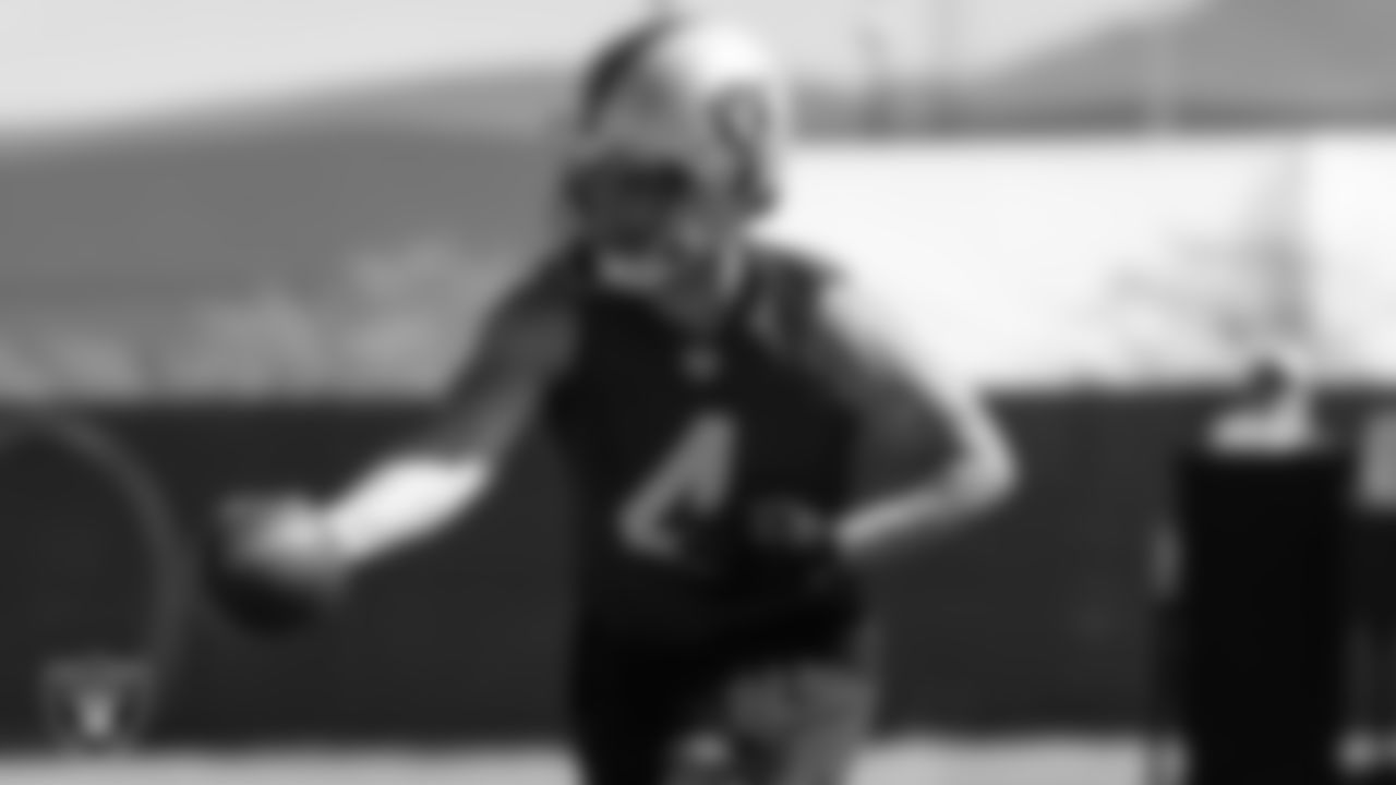 Las Vegas Raiders quarterback Derek Carr (4) during practice at Intermountain Healthcare Performance Center.