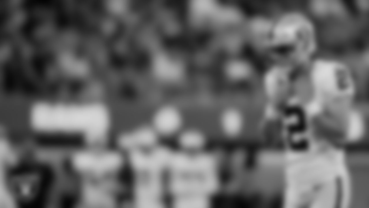 Las Vegas Raiders kicker Daniel Carlson (2) during the preseason game against the Los Angeles Rams at SoFi Stadium.
