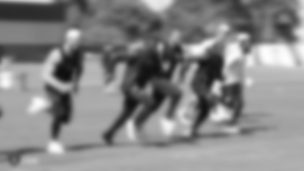 Raiders players at a workout during phase one of the offseason program at the Raiders Practice Facility in Alameda, Calif.