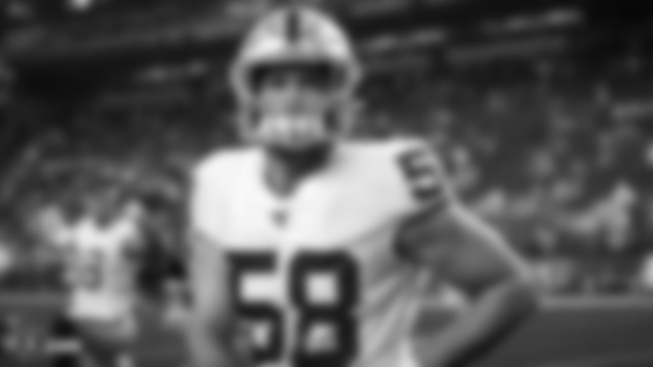 Oakland Raiders linebacker Kyle Wilber (58) warming up during the preseason game against the Seattle Seahawks at CenturyLink Field.