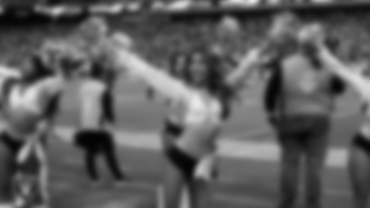 Raiderette Lisa performs on the sidelines during the regular season home game against the Los Angeles Chargers at Allegiant Stadium.