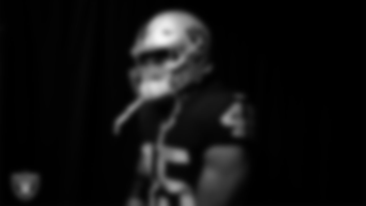 Las Vegas Raiders fullback Jakob Johnson (45) walks down the tunnel before the regular season home game against the San Francisco 49ers at Allegiant Stadium.