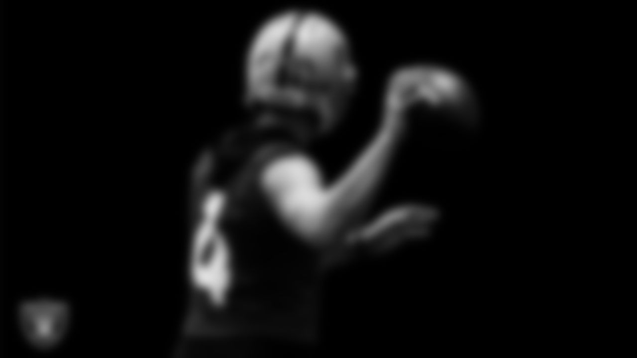 Las Vegas Raiders quarterback Derek Carr (4) during practice.