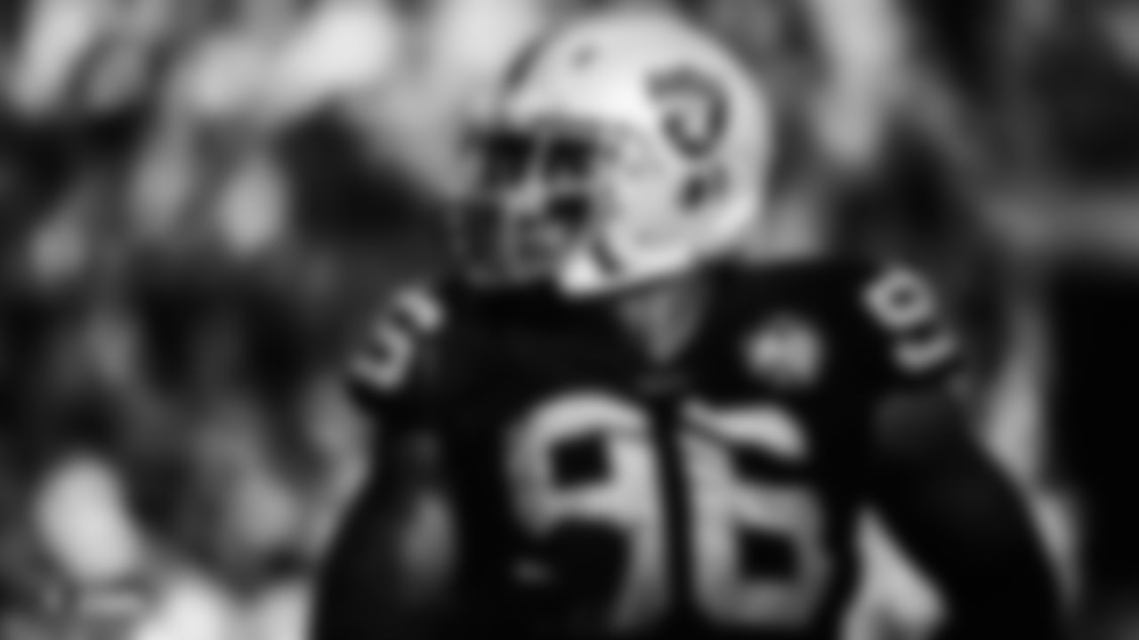 Raiders defensive end Clelin Ferrell (96) stands on the field during the regular season game against the Detroit Lions.