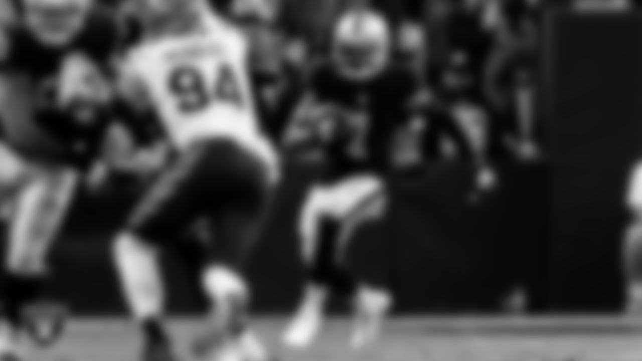 Las Vegas Raiders wide receiver DeSean Jackson (1) rushes during the regular season home game against the Cincinnati Bengals.