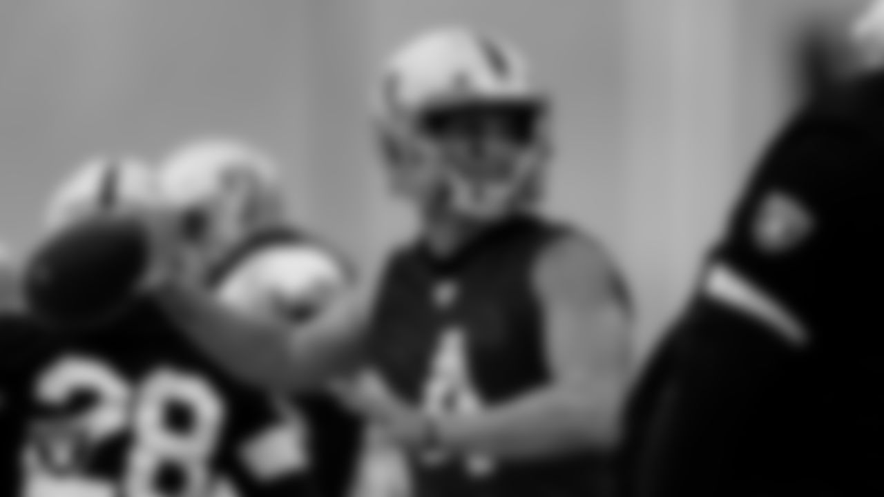 Las Vegas Raiders quarterback Derek Carr (4) during practice at Intermountain Healthcare Performance Center.